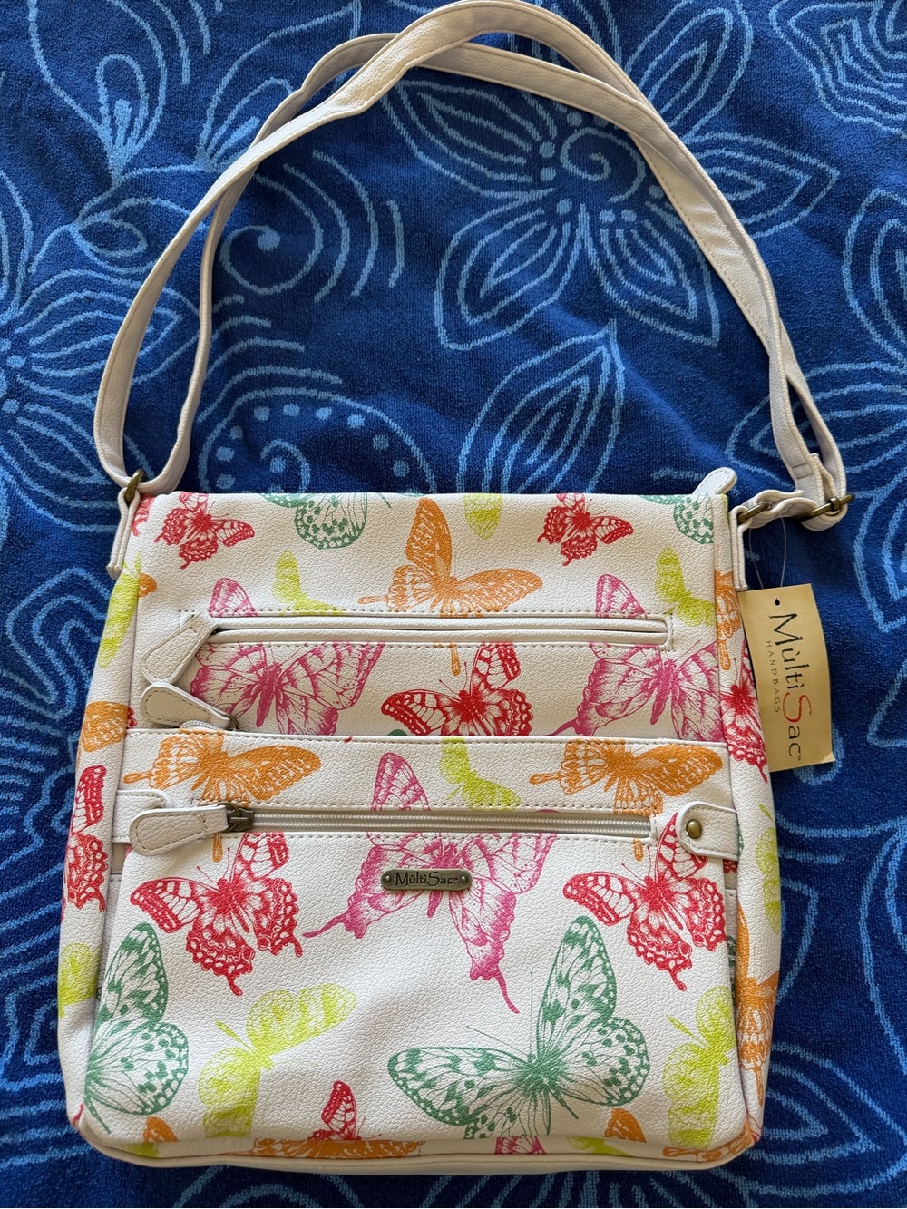 MultiSac White Butterfly Print Crossbody Bag